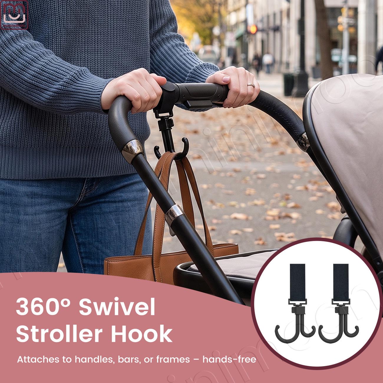 Baby Products Bag - 360° Rotatable Baby Stroller Hook, Double